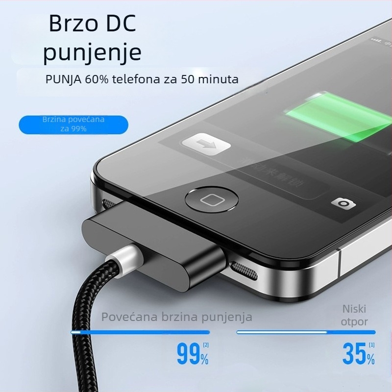 Apple 4 Data kabel, najlonski pleteni, brzo punjenje, maksimalno 2W, kabel s jednim konektorom