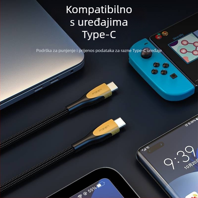 USB-C kabel za podatke, Type-C sučelje, 240W max, brzo punjenje, jednostruki konektor, plastično kućište
