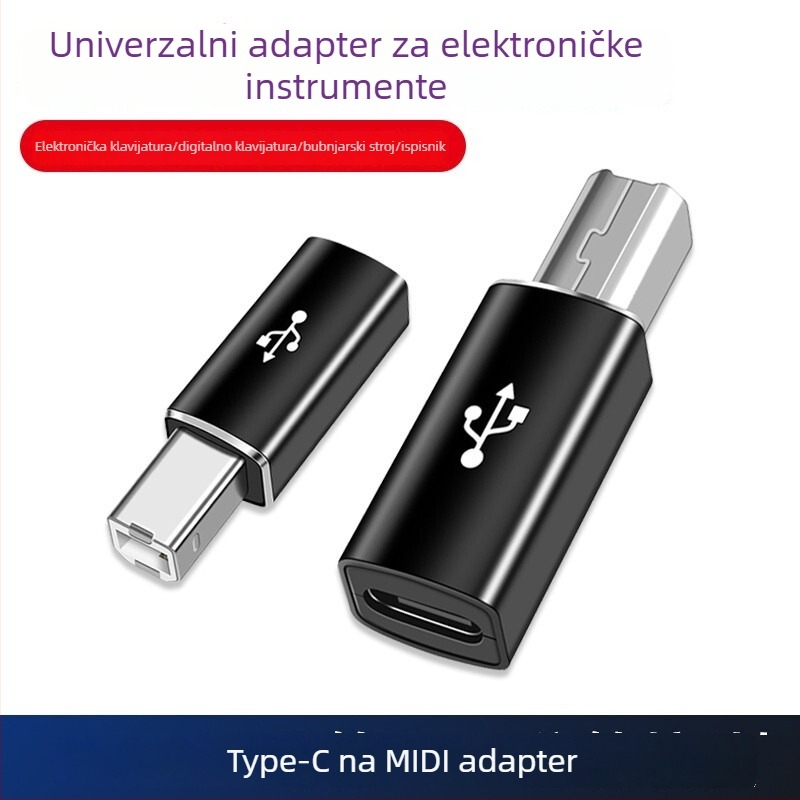 Type-C na USB-B kabel-adaptor – za pisač, prijenosno računalo i tablet; 0.2 m, metalni, s jednom konektorom, 10 W max, produžni adapter