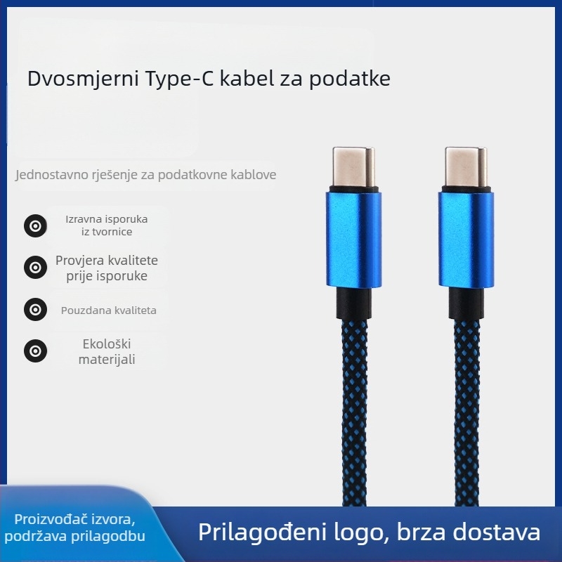 Type-C najlonski pleteni kabel za podatke, 100W, podjela 1 na 2, kabel 2-u-1 za tablet