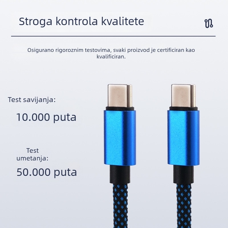 Type-C najlonski pleteni kabel za podatke, 100W, podjela 1 na 2, kabel 2-u-1 za tablet
