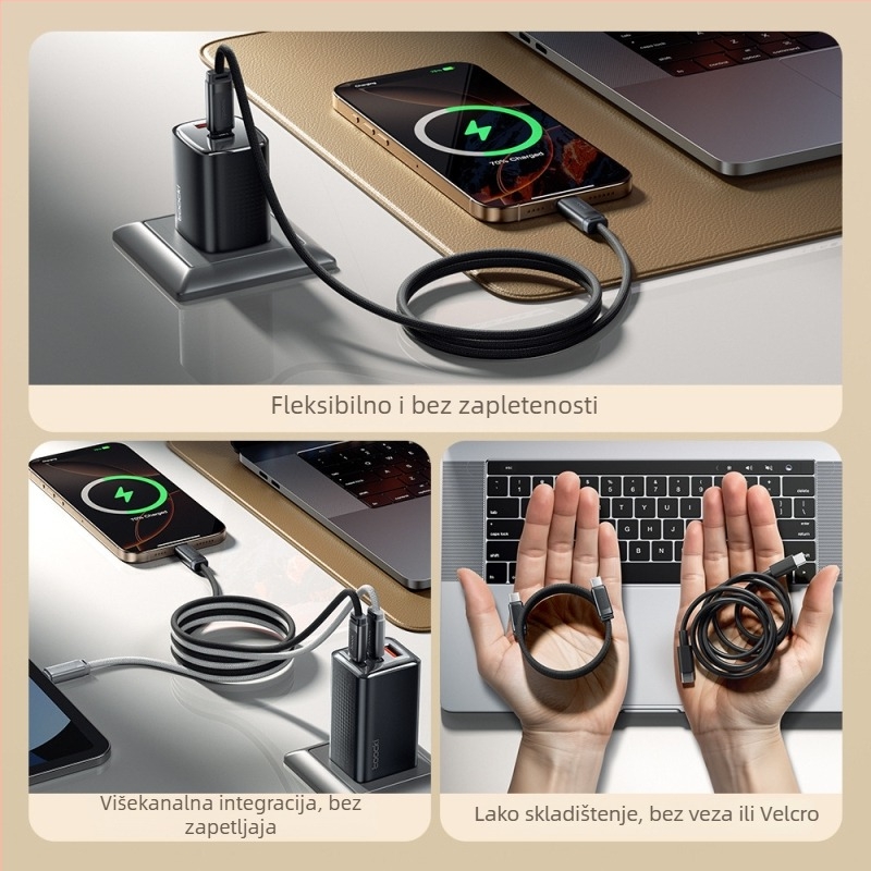 Tucci USB-C kabel za podatke s magnetskim pohranjem, 240W brzo punjenje, PD kompatibilan, aluminijska legura