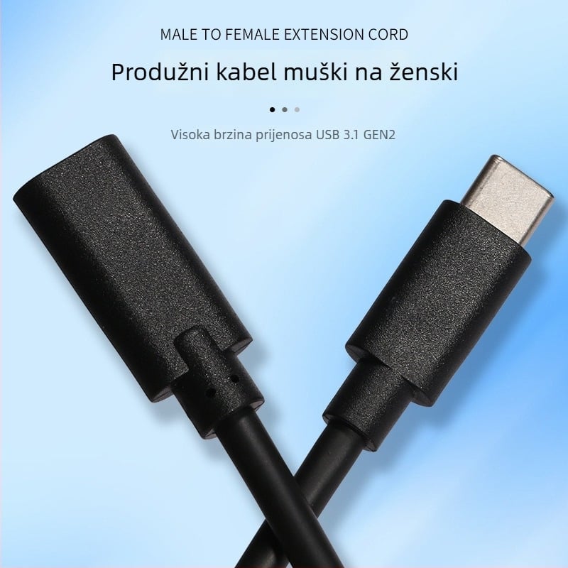 USB-C 3.1 potpuno funkcionalan podatkovni kabel za prijenos zvuka i videa, 4K60Hz, USB-C muški i ženski produžni kabel, 16 vodova