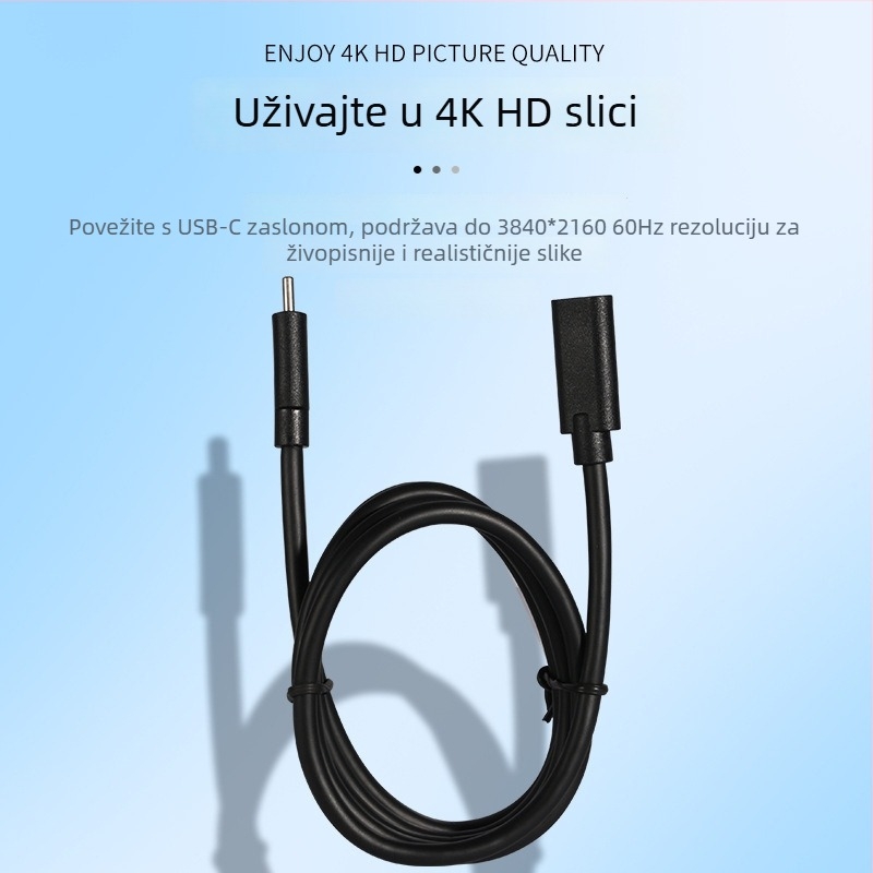 USB-C 3.1 potpuno funkcionalan podatkovni kabel za prijenos zvuka i videa, 4K60Hz, USB-C muški i ženski produžni kabel, 16 vodova