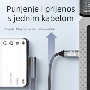GEN2 USB-C na USB-C kabel za podatke, 10Gbps, 100W PD, 1 m dužine