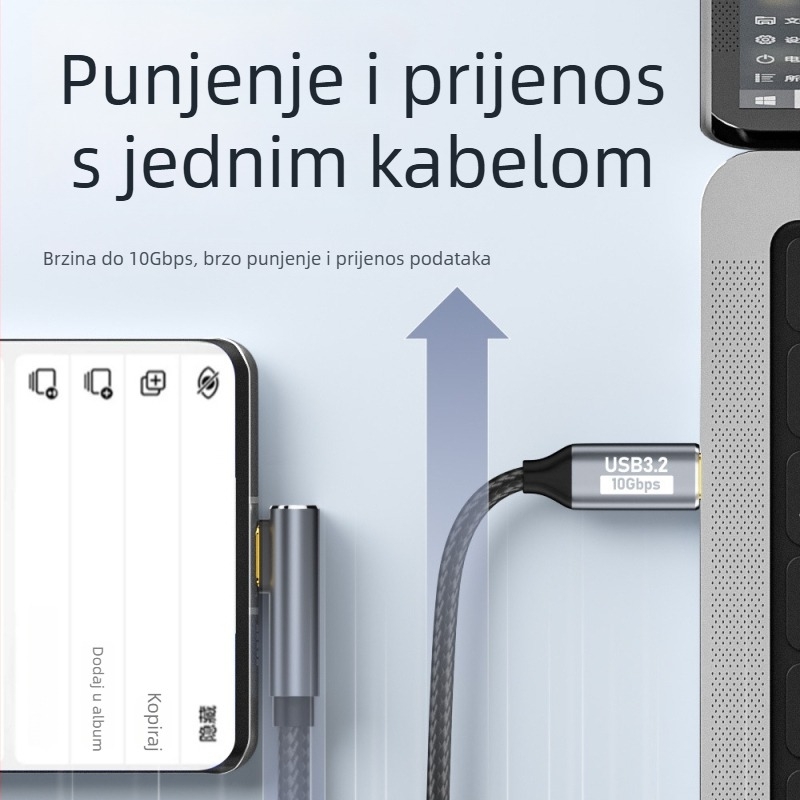 GEN2 USB-C na USB-C kabel za podatke, 10Gbps, 100W PD, 1 m dužine