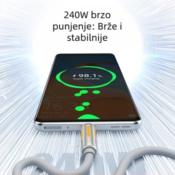 240W silikonski USB-C kabel za Apple, Huawei i Android, prijenosno računalo, tablet i telefon – brzo punjenje, duljina 1–2 m