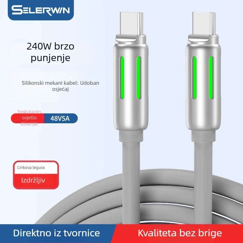 240W silikonski USB-C kabel za Apple, Huawei i Android, prijenosno računalo, tablet i telefon – brzo punjenje, duljina 1–2 m