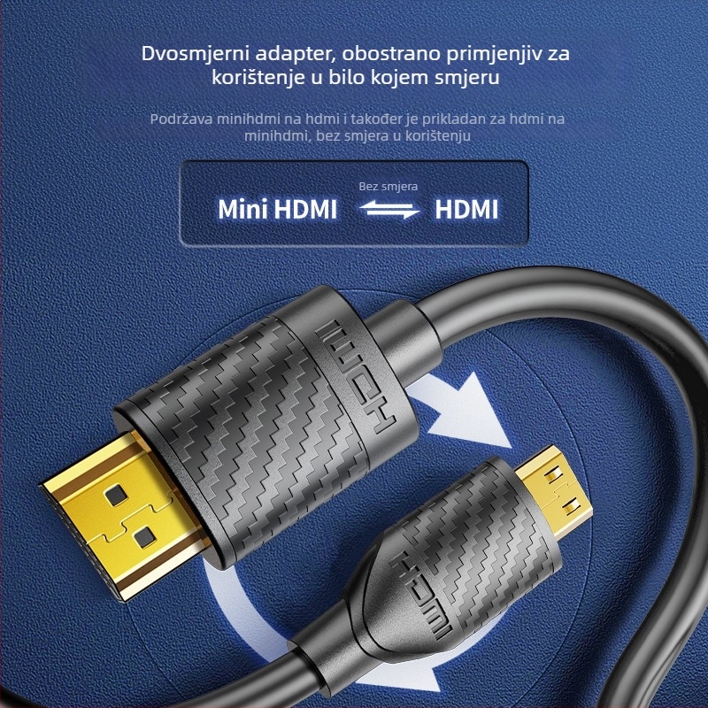 HDMI kabel s Mini HDMI na HDMI, verzija 2.0, 4K, bakar bez oksidacije, pozlaćeni konektori, duljina 1,15 m ili 2,3 m