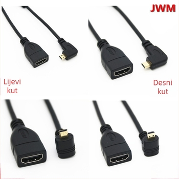 HDMI adapter kabel, 90° Micro HDMI na HDMI samica, bakreni vodič, injekcijsko oblikovanje, HDMI sučelje