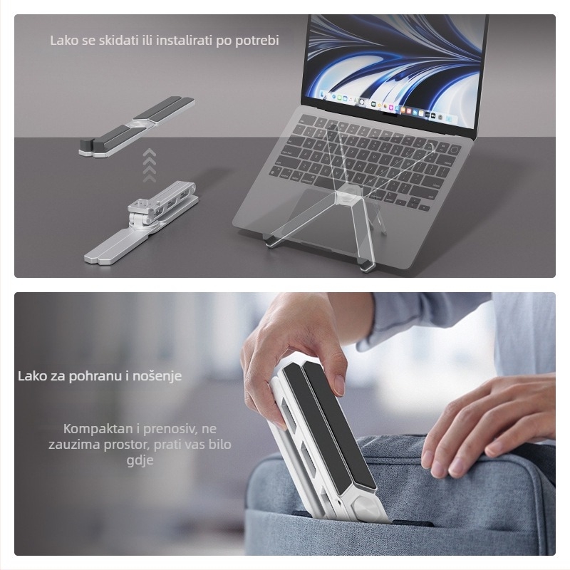 Multifunkcionalni držač za prijenosno računalo: rotirajući, podesiv po visini, sklopiv i odvojiv, kompatibilan sa svim modelima prijenosnih računala
