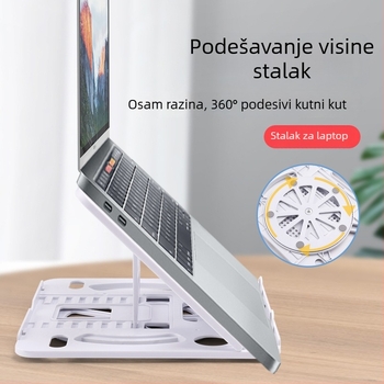 Stalak za prijenosno računalo s 360° rotacijom, sklopiv, podesiva visina, metalna konstrukcija, hlađena podloga.