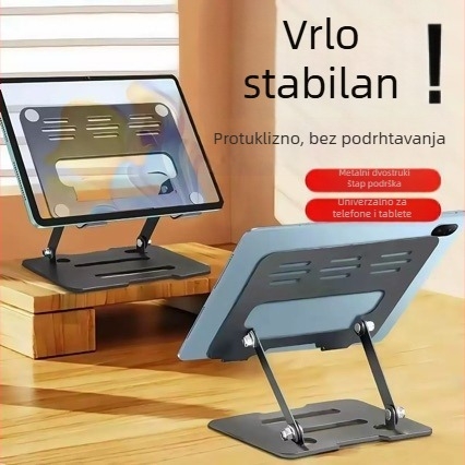 Metalni stalak za prijenosno računalo, sklopivi i podesive visine, s hlađenjem radne površine – Model S795, 350 g