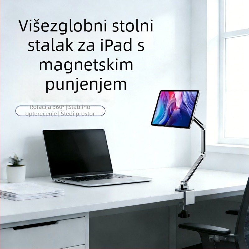 Držač za tablet od aluminijske legure, stolni držač s cantilever ramenom i magnetskim punjenjem, za iPad Air Pro