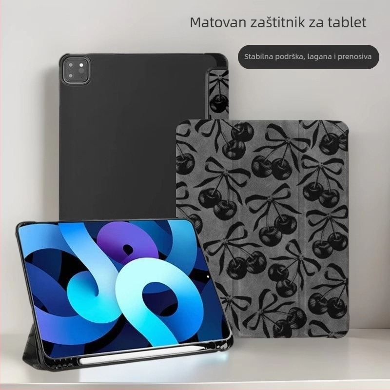 Trostruko kućište za iPad s motivom trešnje - umjetna koža, mat završna obrada, magnetsko zatvaranje, zaštita od pada, kompatibilno s iPad 7-9. generacijom, funkcija spavanja/probuđivanja