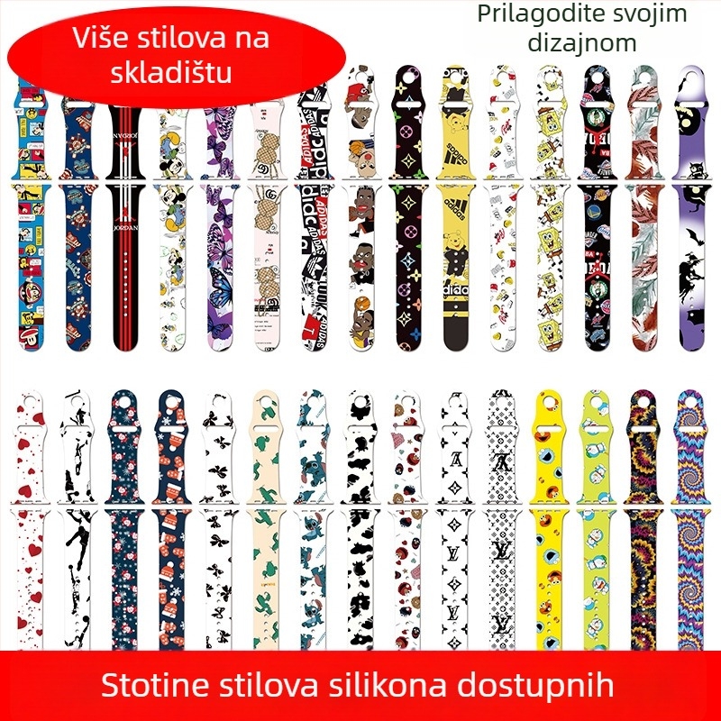 Apple Watch silikon narukvica, kompatibilna sa serijama 3–7, prilagodljivi ispis, modni stil