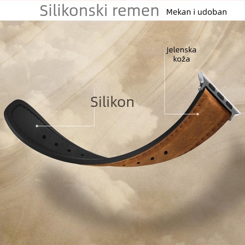 Remen Apple Watch 22 mm za generacije 1–9, silikon koža s teksturom Crazy Horse, magnetska kopča