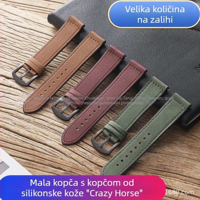 Remen za sat od silikonske kože s Crazy Horse uzorkom, kopča s iglom, 20/22 mm, kompatibilan s Huawei GT345 i Apple Watch