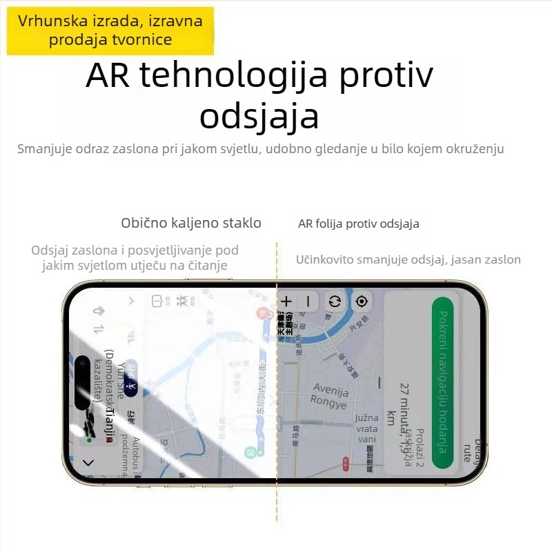 Zaštitno staklo za zaslon od kaljenog stakla s anti-refleksijom za iPhone – potpuno prekrivanje, elektroplatni završetak
