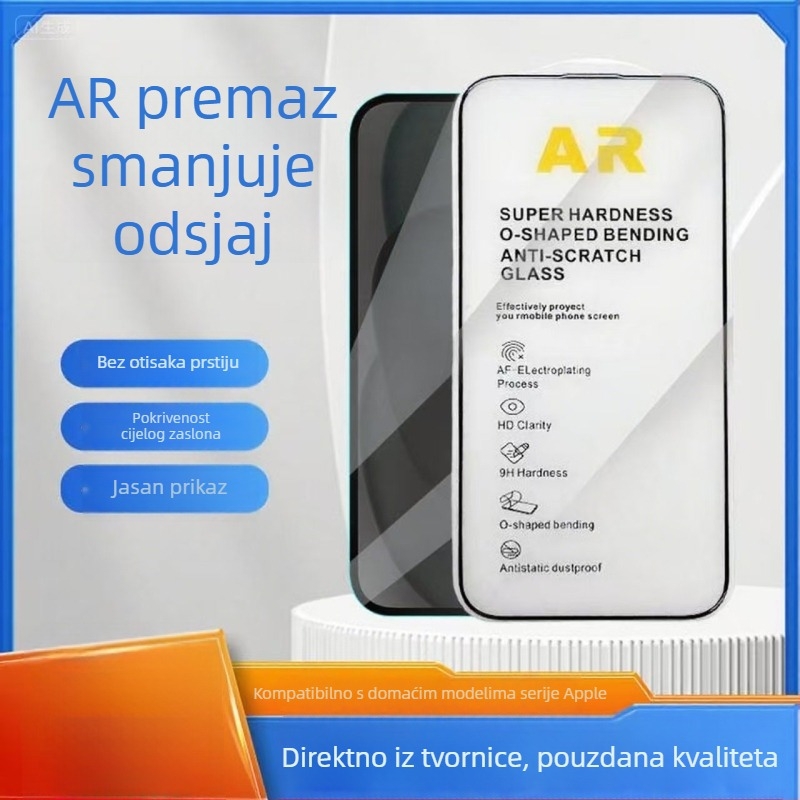 Zaštita zaslona od kaljenog stakla za iPhone 16 AR – puni zaslon, kaljeno staklo, anti-refleksija, veliki luk rubova i mreža protiv prašine, integrirana zaštitna staklena zaštita