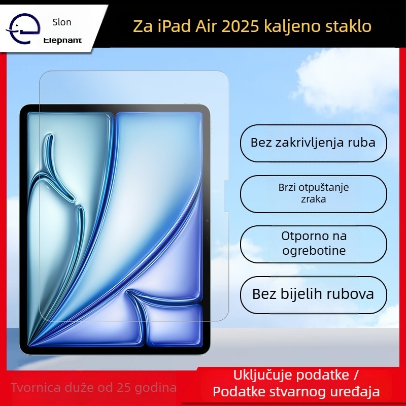 Kaljeno staklo zaštitnik zaslona za iPad Air 7 – HD jasnoća, otporan na ogrebotine, otporan na otiske prstiju, prednje staklo, staklo s visokim udjelom aluminija