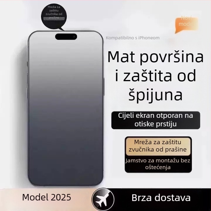 Kaljeno staklo za zaštitu cijelog zaslona za iPhone — Anti-Spy, Anti-Fingerprint, Otporno na ogrebotine