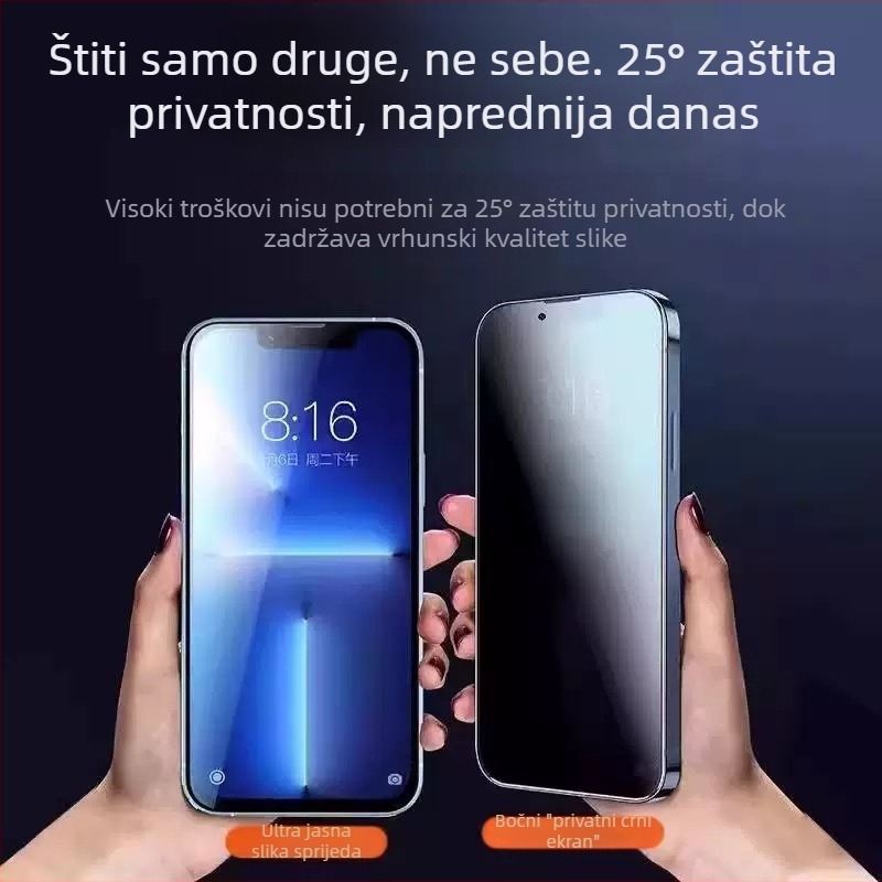 Kaljeno staklo za zaštitu cijelog zaslona za iPhone — Anti-Spy, Anti-Fingerprint, Otporno na ogrebotine