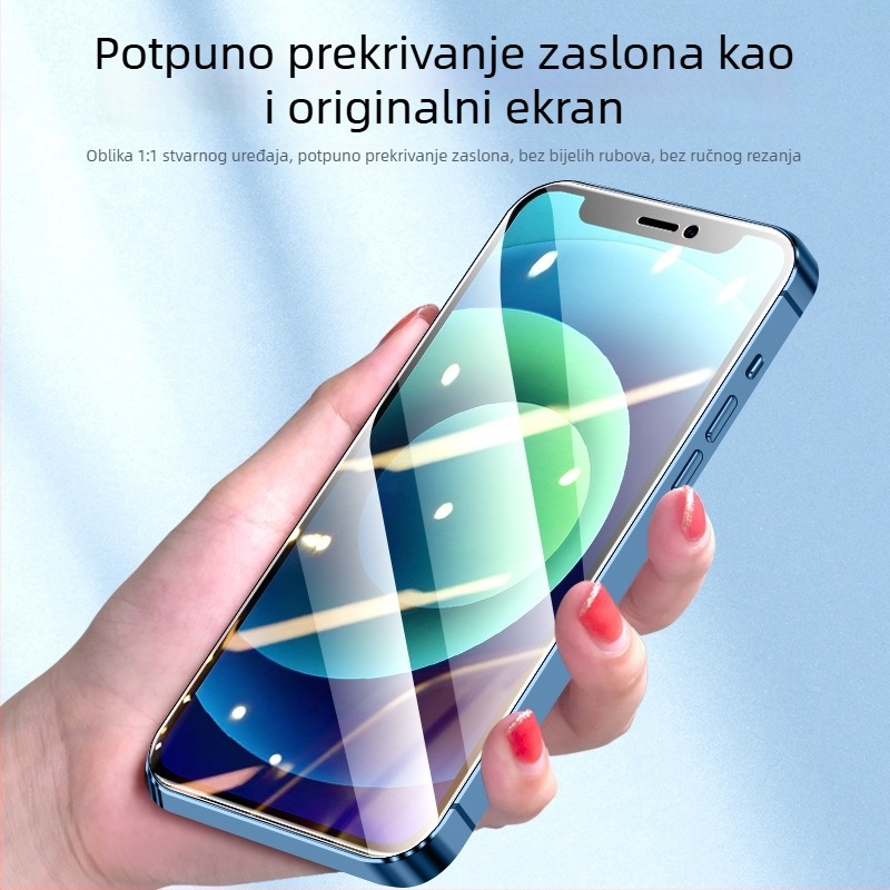 Staklena zaštita zaslona za iPhone 12/12 Pro — potpuno pokrivanje, prednji zaštitni film, visoka jasnoća, otporna na padove
