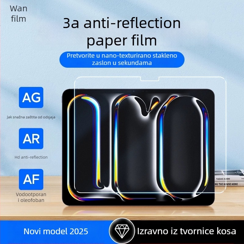 Zaštitna folija za zaslon iPad Pro – papirnati film, 3A razred, anti-refleksija, visoka definicija, zaštita od plavog svjetla