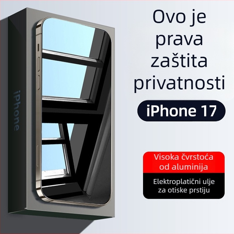 Kaljeno staklo zaštitno za ekran s zaštitom privatnosti za iPhone 17, cijeloplošno pokrivanje, otporno na udarce, otporan na otiske prstiju