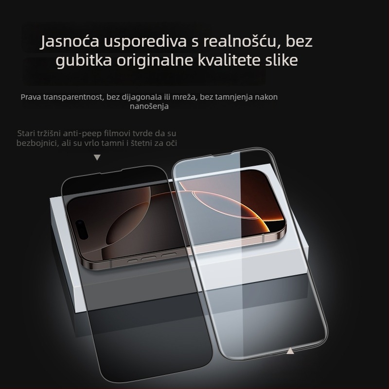 Kaljeno staklo zaštitno za ekran s zaštitom privatnosti za iPhone 17, cijeloplošno pokrivanje, otporno na udarce, otporan na otiske prstiju