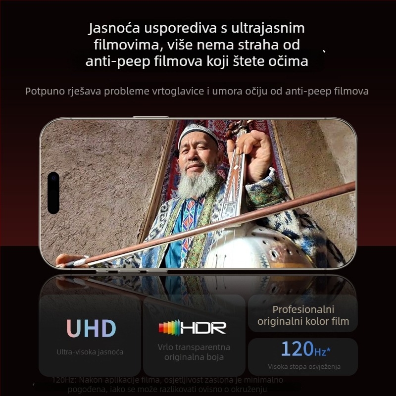 Kaljeno staklo zaštitno za ekran s zaštitom privatnosti za iPhone 17, cijeloplošno pokrivanje, otporno na udarce, otporan na otiske prstiju