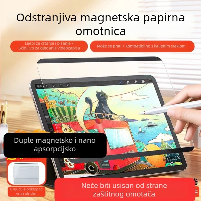 iPad magnetski odvojivi zaštitnik zaslona – PET film, mat, otisci prstiju otpornost, površina nalik papiru, elektrostaticko prianjanje