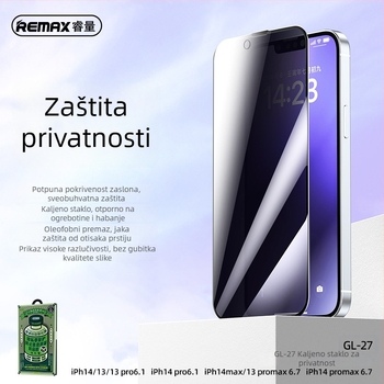 Remax Rui Liang zaštitno staklo s zaštitom privatnosti za iPhone 15 i iPhone 14 Pro Max – kaljeno staklo