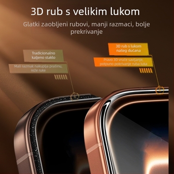 3D toplinski savijeno staklo s potpuno ljepilom za iPhone 17 Pro Max, kompatibilno s iPhone 16Pm/15, bez prašine nanošenje u nekoliko sekundi