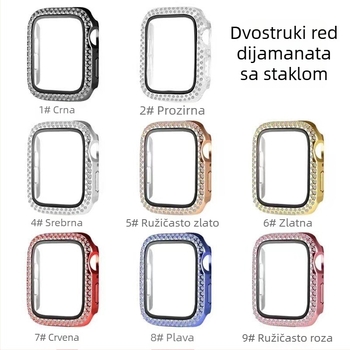 Apple Watch Series 2–10: kućište s dvostrukim redom dijamanata, izrađeno od PC-a, s integriranom zaštitnom folijom