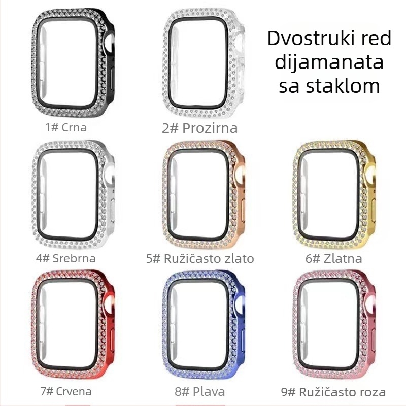Apple Watch Series 2–10: kućište s dvostrukim redom dijamanata, izrađeno od PC-a, s integriranom zaštitnom folijom