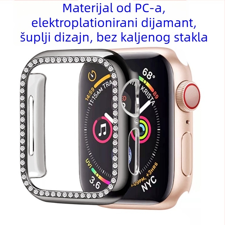 Kutija za Apple Watch s dijamantno ukrašenim kućištem i šupljim zaštitnim kućištem, kompatibilno sa S10/S11, dizajn jedne i dviju redova, kaljeno staklo, puna membrana, strojna obrada