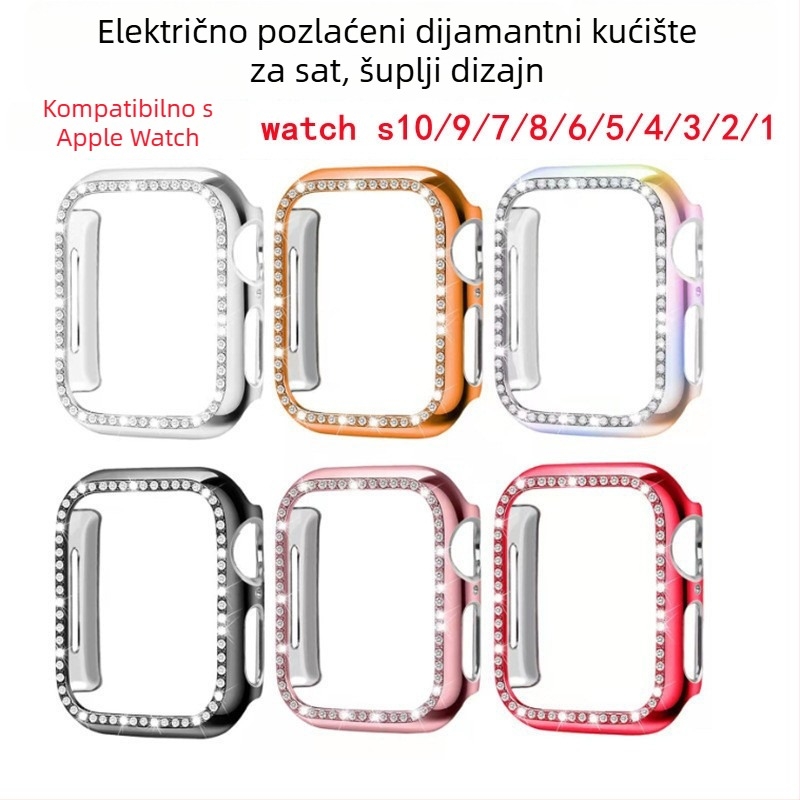 Kutija za Apple Watch s dijamantno ukrašenim kućištem i šupljim zaštitnim kućištem, kompatibilno sa S10/S11, dizajn jedne i dviju redova, kaljeno staklo, puna membrana, strojna obrada