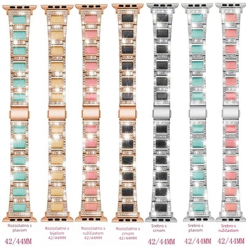 Metalna narukvica za Apple Watch od nehrđajućeg čelika s kamenim detaljima, kompatibilna s Apple Watch Series 11 / iWatch89 Gen — moda