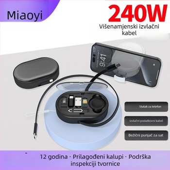6-u-1 proširivi kabel za brzo punjenje s bežičnim punjenjem za Apple Watch, USB-C i Lightning, teleskopskog dizajna