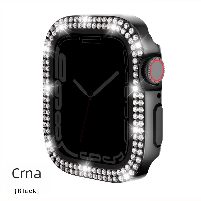 Futrola za Apple Watch s elektroplatiniranim dijamantima, dvostruki red dijamanta, PC konstrukcija, kompatibilno sa Series 7