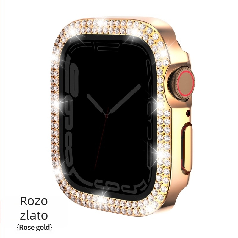 Futrola za Apple Watch s elektroplatiniranim dijamantima, dvostruki red dijamanta, PC konstrukcija, kompatibilno sa Series 7