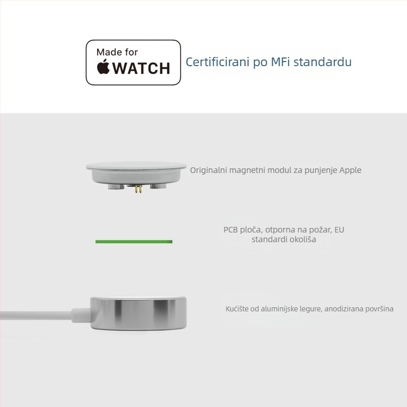 Magnetični bežični punjač za Apple Watch, MFi certificiran, kućište od aluminijske legure, izuzetno tanak, brzo punjenje 5W (QC2.0)