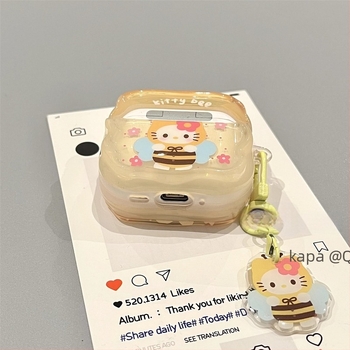 Zaštitna kutija za AirPods 4 s privjeskom Hello Kitty pčela — TPU, Crtani stil, Sve-u-jednom dizajn, Mogućnost prilagodbe