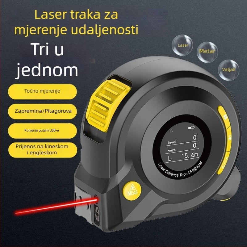 Laserska mjeračka traka 3u1 s IR digitalnim zaslonom, domet 40 m