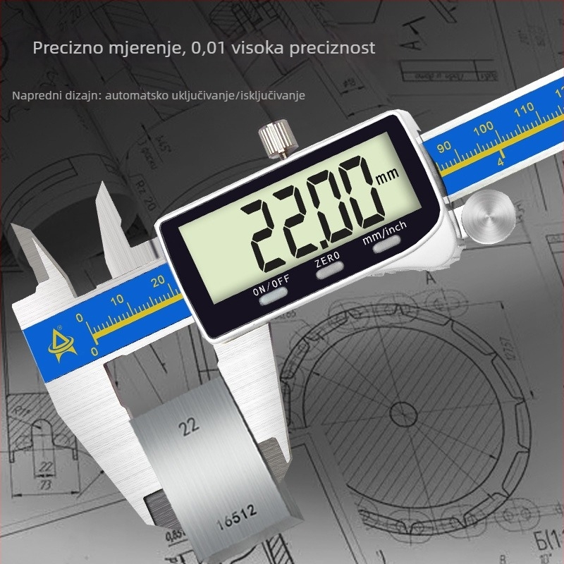 Elektronički digitalni mjerni kaliper Type a15, Orient, raspon mjerenja 0-150/200/300 mm, rezolucija 0,01 mm, točnost ±0,02 mm, kućište od nehrđajućeg čelika s plastičnim poklopcem, metričko/palac konverzija, prilagodljiv.