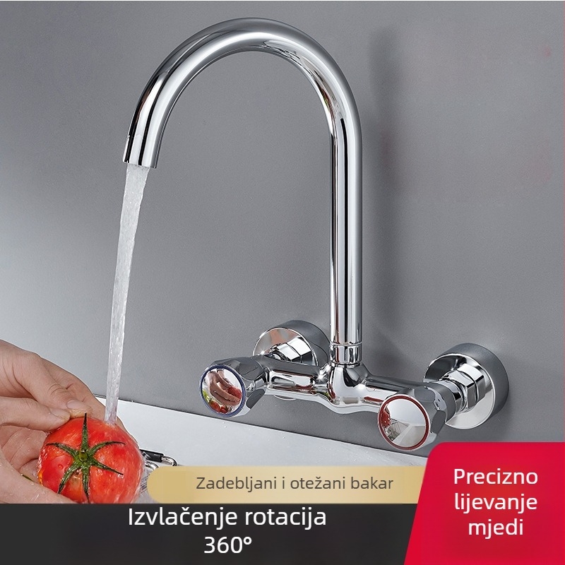 Zidni kuhinjski slavina s dvostrukim držačima i dvostrukim upravljanjem, topla i hladna voda