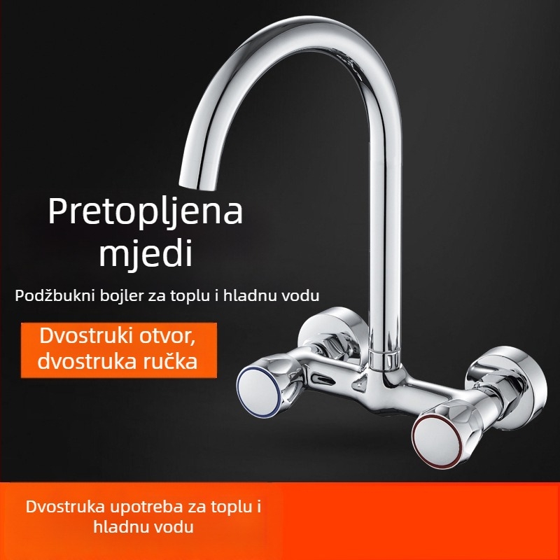 Zidni kuhinjski slavina s dvostrukim držačima i dvostrukim upravljanjem, topla i hladna voda