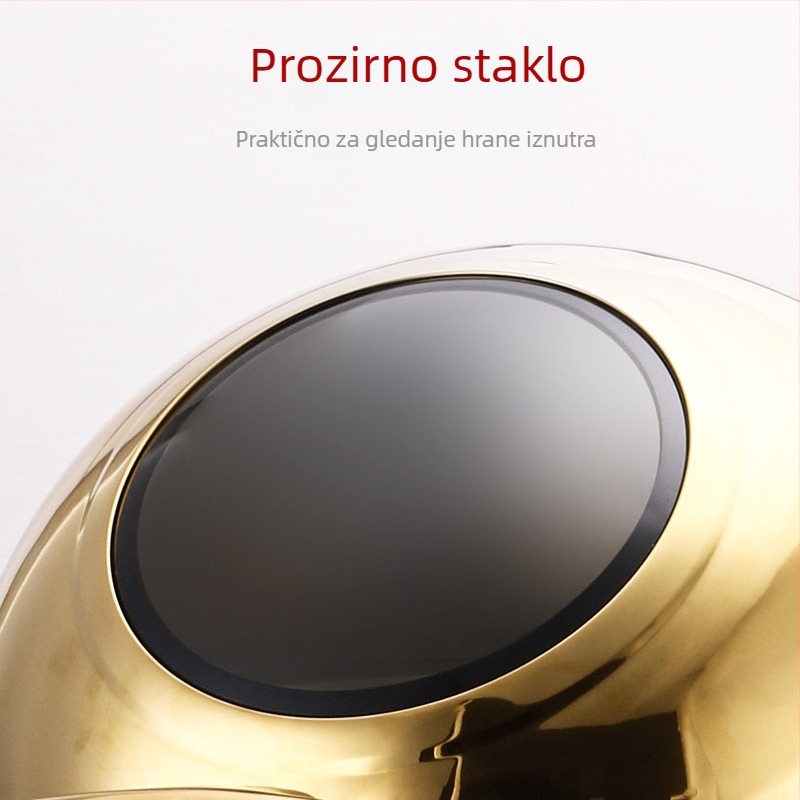 Nehrđajući čelik, okrugli bufetni štednjak s vizualnim preklopnim poklopcem i hidrauličnim podizanjem, četiri noge, samoposlužni, električno i alkoholno grijanje, luksuzni hotelski model, mogućnost tiskanja logotipa